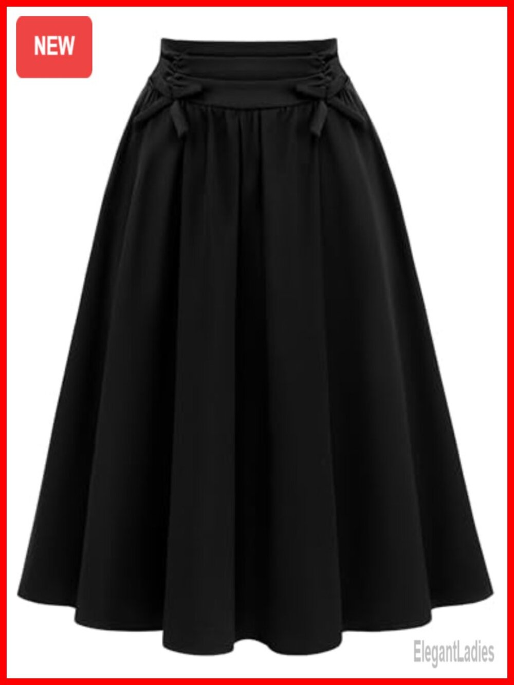 Pleated Midi A-Line High Waist Skirt with Pockets for Work Office